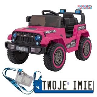 Różowe Off Road MOUNTAIN na akumulator - 2x35W, 12V/7Ah, ekoskóra, EVA - [AHL011]