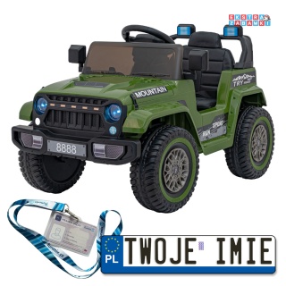 Zielone Off Road MOUNTAIN na akumulator - 2x35W, 12V/7Ah, ekoskóra, EVA - [AHL011]