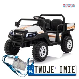 Biały Pick-Up Champion buggy na akumulator dwuosobowy - biały, 2x200W, ekoskóra, EVA [XMX-650D]