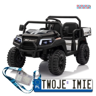 Czarny Pick-Up Champion buggy na akumulator dwuosobowy - czarny, 2x200W, ekoskóra, EVA [XMX-650D]