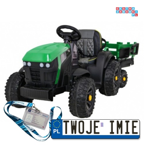 [BDM0925] Traktor TITANIUM z przyczepą 2x45W 12V/7Ah pilot, pokrowiec, koła EVA, MP3 - zielony