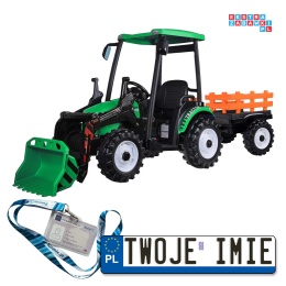 [PA0320] Duży traktor z przyczepą i łyżką na akumulator 2x200W 24V/7Ah Bluetooth wolny start - zielony