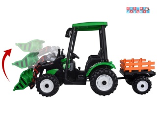 Traktor Duży z przyczepą i łyżką na akumulator - zielony, 2x200W, Bluetooth, wolny start [PA0320]