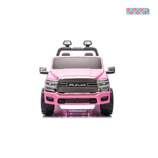 Różowe Auto Ram 3500 na akumulator - 2x200W, 24V/7Ah, ekosóra, EVA, LED, bluetooth - [JJ2599]