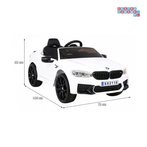 [SX2118] BMW M5 z funkcją DRIFT na akumulator 24V/7Ah pilot, siedzenie z PU, LED - biały