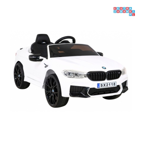 [SX2118] BMW M5 z funkcją DRIFT na akumulator 24V/7Ah pilot, siedzenie z PU, LED - biały