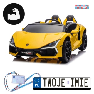 Żółte Lamborghini Revuelto XL na akumulator - 1x200W, 24V/7Ah, silnik bezszczotkowy, pompowane koła - [A500.STRONG]