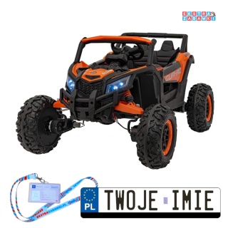 Defend buggy na akumulator dwuosobowy - pomarańczowy, 4x35W, 12V/10Ah, pilot, ekoskóra, EVA [JH-105]