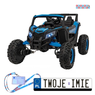 Defend buggy na akumulator dwuosobowy - niebieski, 4x35W, 12V/10Ah, pilot, ekoskóra, EVA [JH-105]