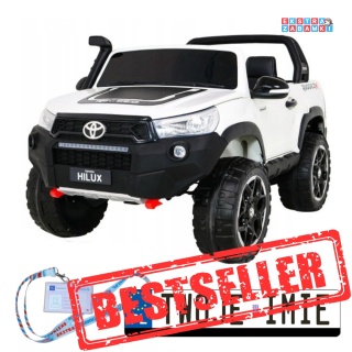 Biała Toyota Hilux na akumulator - 4x200W, 24V/20Ah, ekoskóra, LED, EVA, pilot [HL850]
