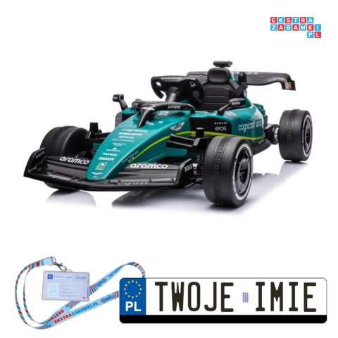 [JE1599] Auto Formuła 1 Aston Martin Cognizant Aramco na akumulator 4x50W 24V/5Ah ekoskóra EVA