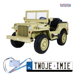 Beżowy Wojskowy pojazd JEEP WILLYS na akumulator - 24V/20Ah, 4x120W, trzyosobowy, pilot - [JH-101.STRONG]