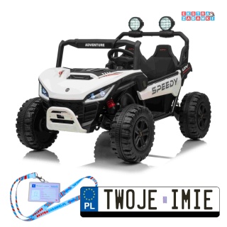 Białe Buggy SPEEDY na akumulator 4x4 - biały, 4x200W, ekoskóra, LED, EVA [SX3558]