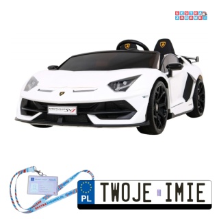 Białe Lamborghini SVJ DRIFT na akumulator - 24V/7Ah, funkcja drift, LED, koła EVA, pilot - [SX2028]
