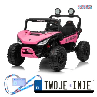 Różowe SPEEDY buggy na akumulator 4x4 - różowy, 4x200W, ekoskóra, LED, EVA [SX3558]