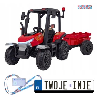 Traktor BLAST z przyczepką na akumulator - czerwony, 2x200W 24V/9Ah, pilot, panel muzyczny, EVA, do 10 km/h [BLT-206]