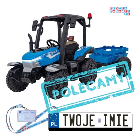 [BLT-206] Duży traktor BLAST z przyczepką na akumulator 2x200W 24V/9Ah EVA pilot MP3 - niebieski [S]