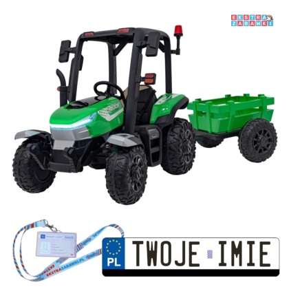 Traktor BLAST z przyczepką na akumulator - zielony, 2x200W 24V/9Ah, pilot, panel muzyczny, EVA, do 10 km/h [BLT-206]