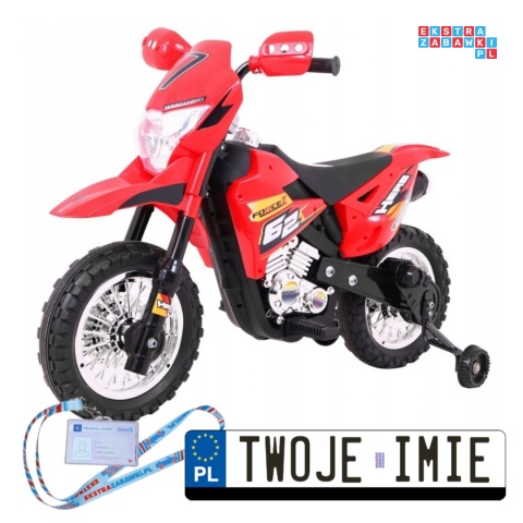 [BDM0912] Motorek Cross z kółkami pomocniczymi na akumulator 6V/4.5Ah dźwięki LED - czerwony