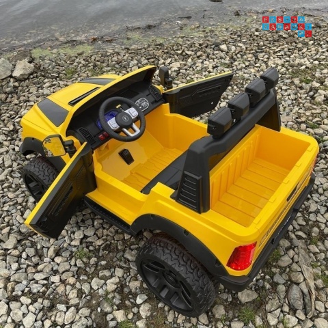 [F150] Dwuosobowy Jeep 4x4 LONG 2.0 na akumulator 4x35W 12V/12Ah pokrowiec, halogeny led, koła EVA - żółty