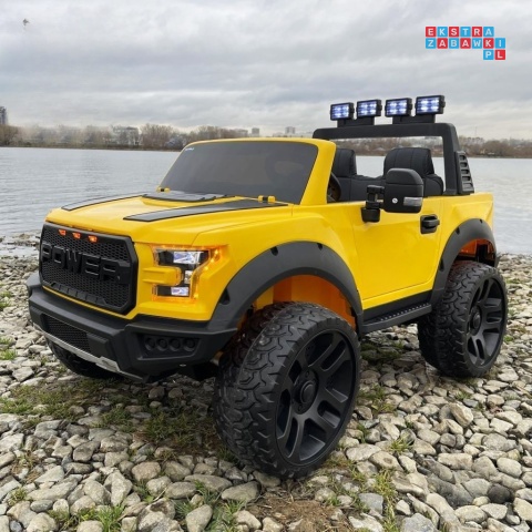 [F150] Dwuosobowy Jeep 4x4 LONG 2.0 na akumulator 4x35W 12V/12Ah pokrowiec, halogeny led, koła EVA - żółty