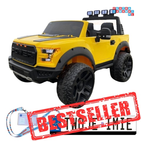 [F150] Dwuosobowy Jeep 4x4 LONG 2.0 na akumulator 4x35W 12V/12Ah pokrowiec, halogeny led, koła EVA - żółty