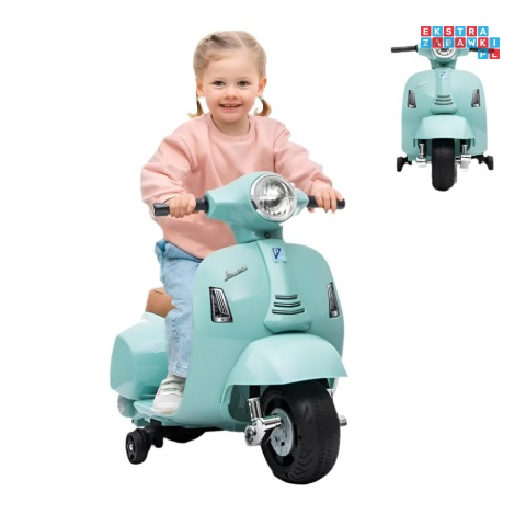 [H1] Motorek, skuter VESPA na akumulator 30W 6V/4.5Ah - skórzane siedzenia, licencja - miętowy