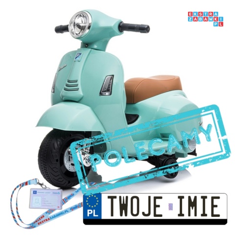 [H1] Motorek, skuter VESPA na akumulator 30W 6V/4.5Ah - skórzane siedzenia, licencja - miętowy [S]