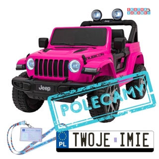 Różowy Jeep Wrangler Rubicon na akumulator - 4x45W, 12V/14Ah EVA, pokrowiec, pilot, LED, MP3, BT - [JWR555]