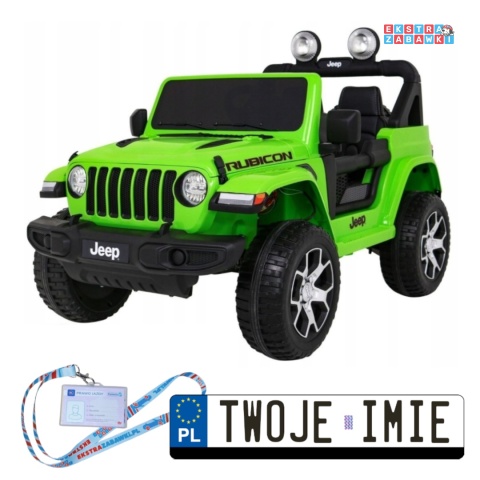 Zielony Jeep Wrangler Rubicon na akumulator - 4x45W, 12V/14Ah, EVA, pokrowiec, pilot, LED, MP3, BT - [JWR555]