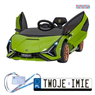 Zielone Lamborghini SIAN na akumulator - 12V/7Ah, 4x4, 2x18W, 2x35W, ekoskóra, pilot, EVA, LED - [QLS-6388]