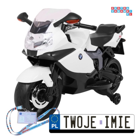 [PA.283] Motocykl BMW K1300S z kółkami pomocniczymi na akumulator 12V/5.5Ah dźwięki światła - biały