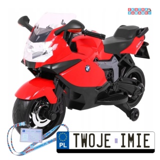 Czerwony Motor BMW K1300S na akumulator - 12V/5.5Ah, kółkami pomocniczymi, dźwięki, światła - [PA.283]