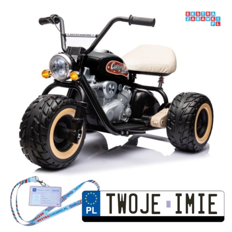 [LL6688] Motocykl trójkołowy na akumulator 2x800W 24V/9Ah ekoskóra EVA LED - czarny