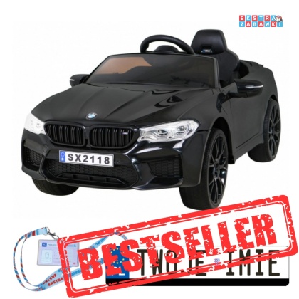 Czarne BMW M5 na akumulator - 2x2 24V/7Ah, funkcja drift, pilot, siedzenie z PU, LED - [SX2118]