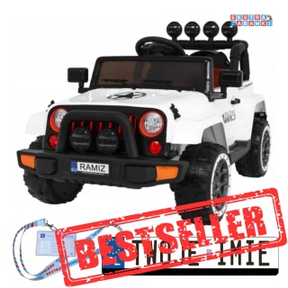 Biały Terenowy Full Time 4WD na akumulator - 4x40W, 12V/10Ah, koła EVA, pilot, LED - [BRD-7588]
