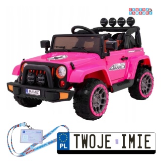 Różowy Terenowy Full Time 4WD na akumulator - 4x40W, 12V/10Ah, koła EVA, pilot, LED - [BRD-7588]