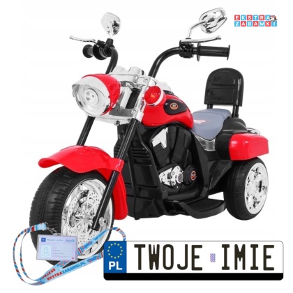 Czerwony Motor Chopper NightBike na akumulator - 1x20W, 6V/4.5Ah, panel audio, światła LED - [TR1501]
