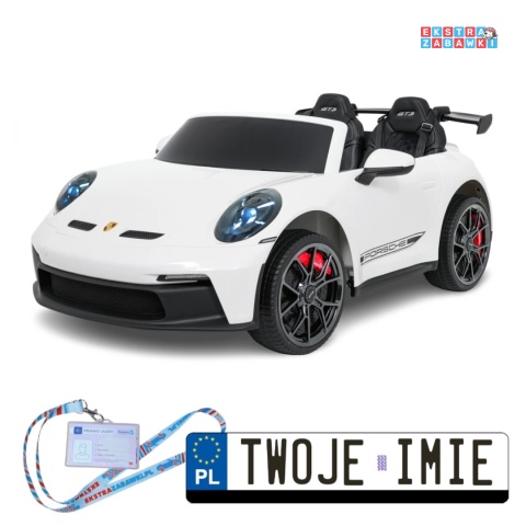 Białe Porsche 911 GT3 na akumulator - 2x280W, 24V/10Ah, Ciche silniki, Bluetooth, pilot - [DK-P911.STRONG]