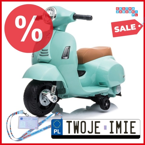 [H1] Motorek, skuter VESPA na akumulator 30W 6V/4.5Ah - skórzane siedzenia, licencja - miętowy