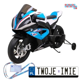 [JT5001] Motocykl BMW HP4 na akumulator 12V/7Ah 2x35W ekoskóra EVA panel dźwiękowy - niebieski
