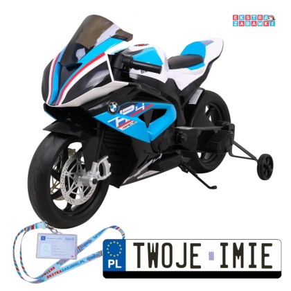 Niebieski Motor BMW HP4 na akumulator - 12V/7Ah, 2x35W, ekoskóra, EVA, panel dźwiękowy - [JT5001]