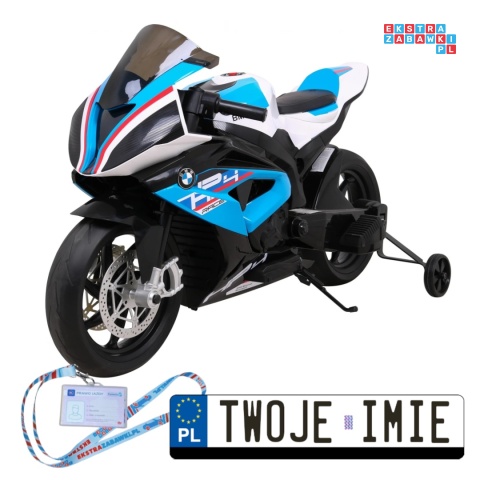 [JT5001] Motocykl BMW HP4 na akumulator 12V/7Ah 2x35W ekoskóra EVA panel dźwiękowy - niebieski