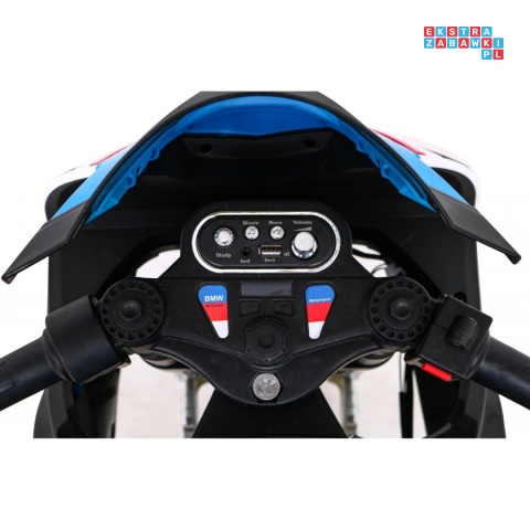 [JT5001] Motocykl BMW HP4 na akumulator 12V/7Ah 2x35W ekoskóra EVA panel dźwiękowy - niebieski
