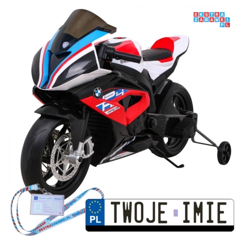 [JT5001] Motocykl BMW HP4 na akumulator 12V/7Ah 2x35W ekoskóra EVA panel dźwiękowy - czerwony