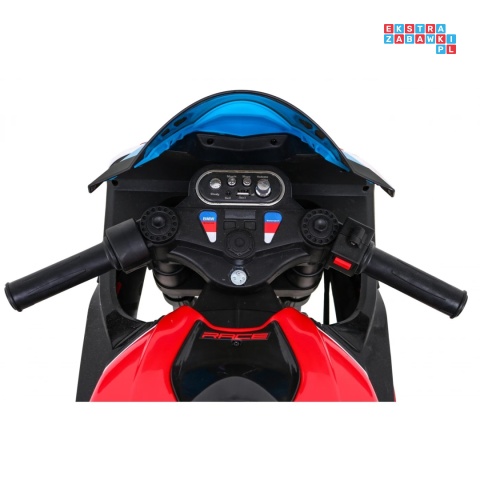 [JT5001] Motocykl BMW HP4 na akumulator 12V/7Ah 2x35W ekoskóra EVA panel dźwiękowy - czerwony