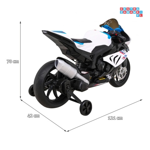 [JT5001] Motocykl BMW HP4 na akumulator 12V/7Ah 2x35W ekoskóra EVA panel dźwiękowy - biały