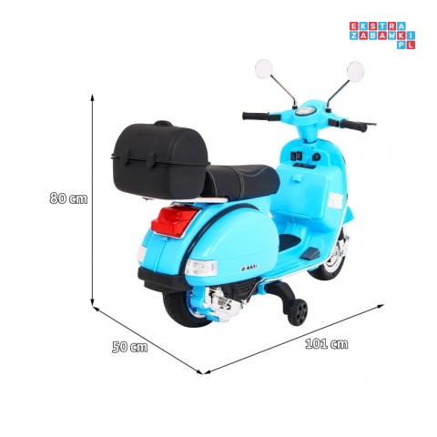 [PX150] Skuter Vespa na akumulator 12V/4.5Ah 2x25W EVA ekoskóra kluczyki - niebieski