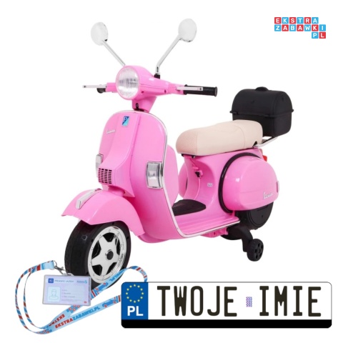 [PX150] Skuter Vespa na akumulator 12V/4.5Ah 2x25W EVA ekoskóra kluczyki - różowy