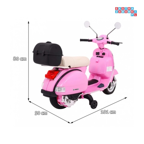 [PX150] Skuter Vespa na akumulator 12V/4.5Ah 2x25W EVA ekoskóra kluczyki - różowy
